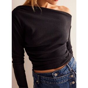 Black Off-Shoulder Ribbed Top - We The Free El Sol Layering Top Medium